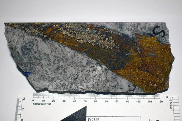 composite High-grade copper vein from a drill core of the Resolution Cu-Mo Deposit